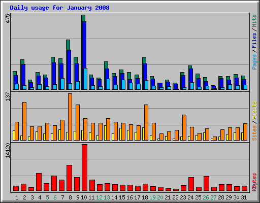 Daily usage for January 2008